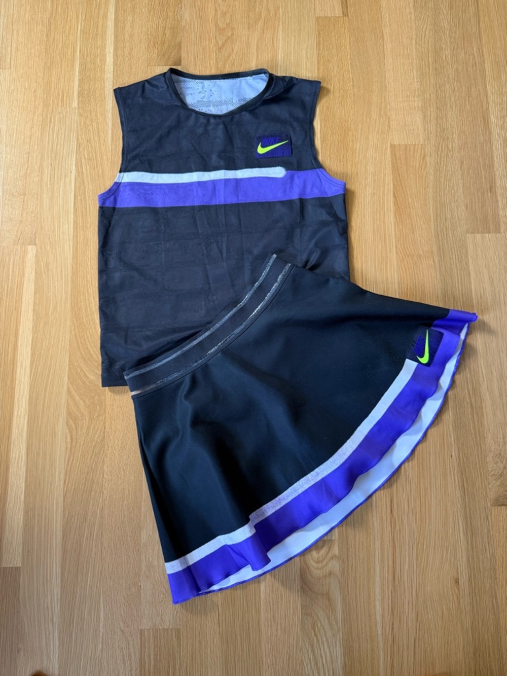 Nike Black Purple White Neon Green Girls Matching Athletic Set